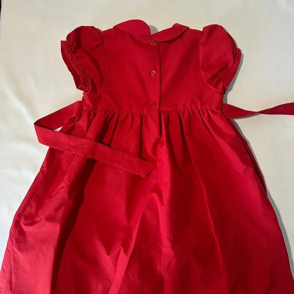 OshKosh B'gosh Red Peter Pan Collar Holiday Christmas Floral Embroidered Dress